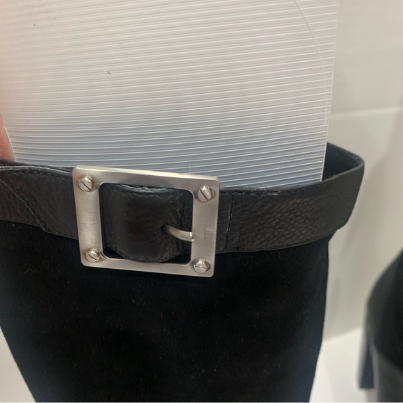 RACHEL ZOE size 11 mid calf height black leather and suede boot buckle detail - Picture 9 of 16